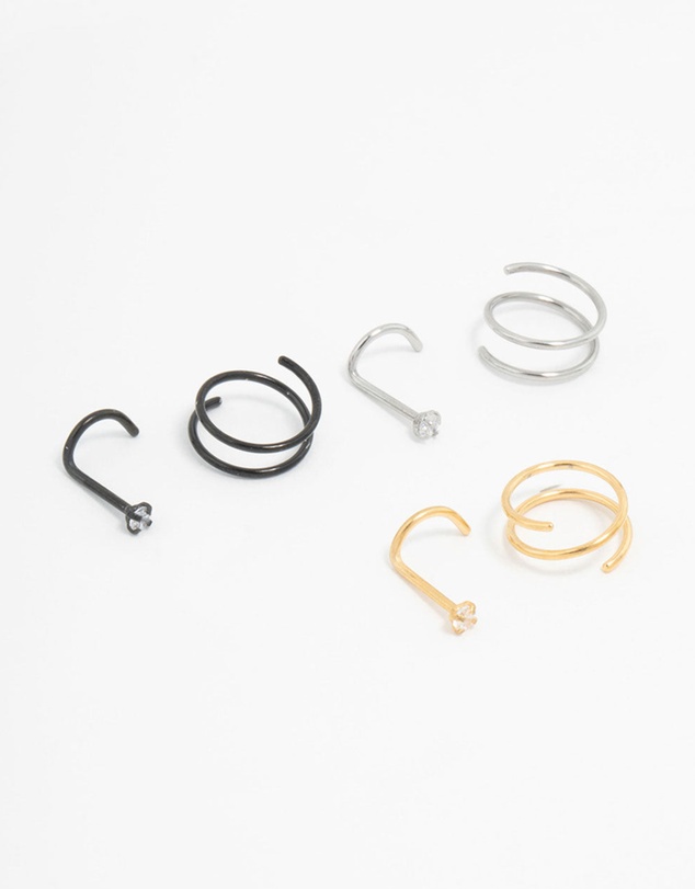 Lovisa - Mixed Surgical Steel Nose Ring & Stud 6-Pack