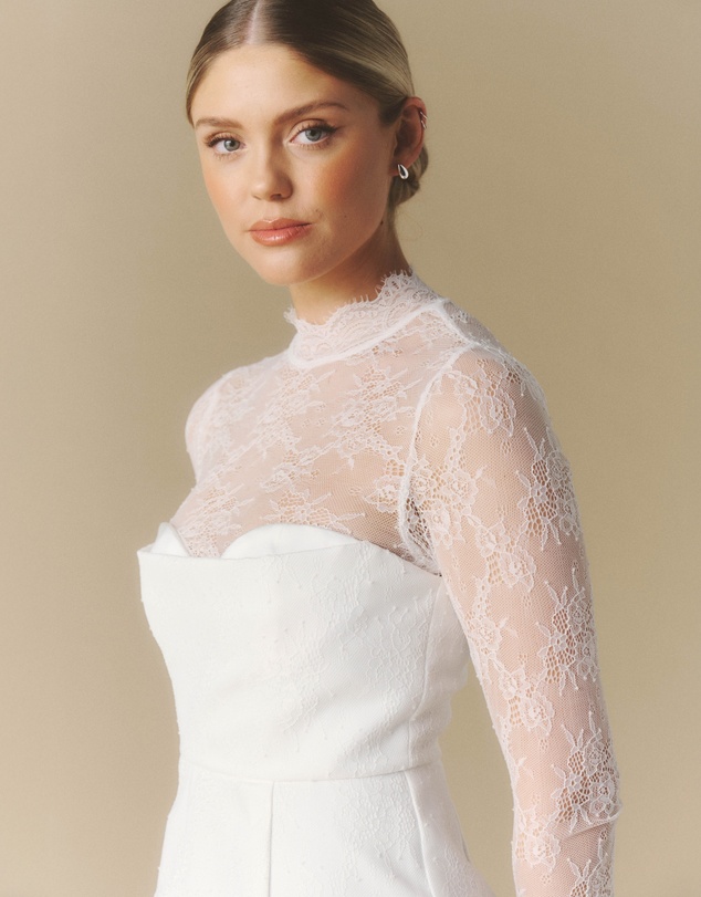 Six Stories - Lace Sleeve Cup Detail Midi Dress
