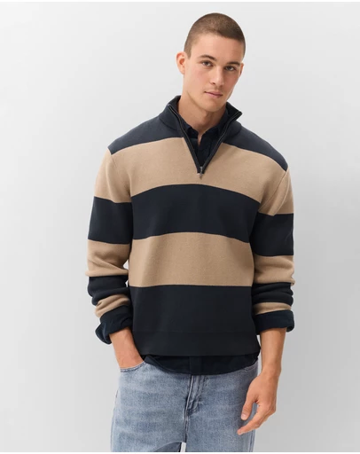 UNISON - Block Stripe Half Zip Knit
