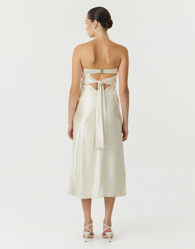 Third Form - Satin Tie Back Strapless Midi Dress