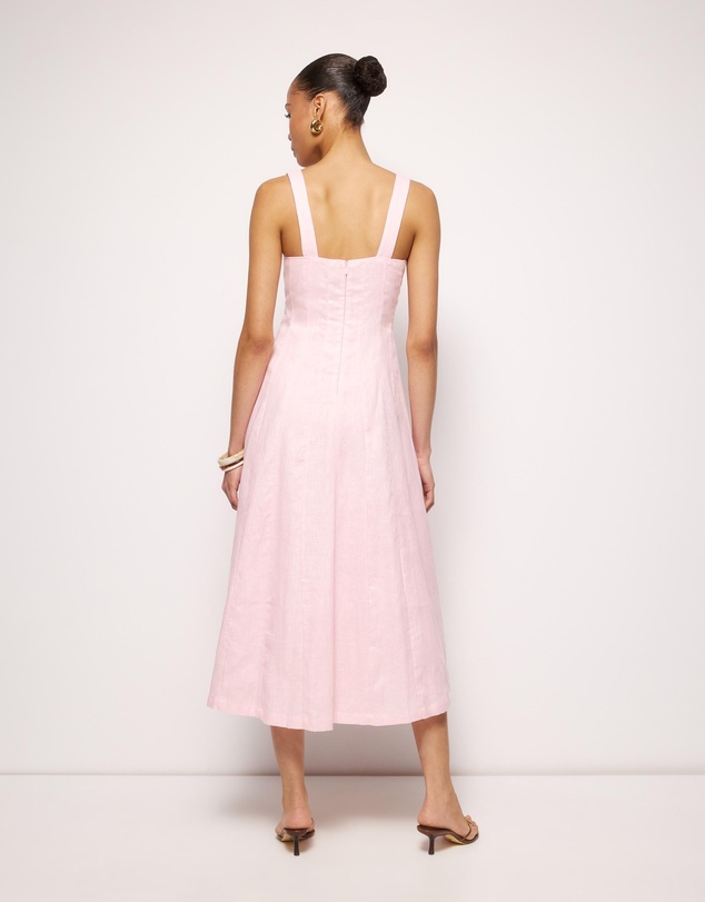 AERE - Pasey Linen Seamed Detail Midi Dress