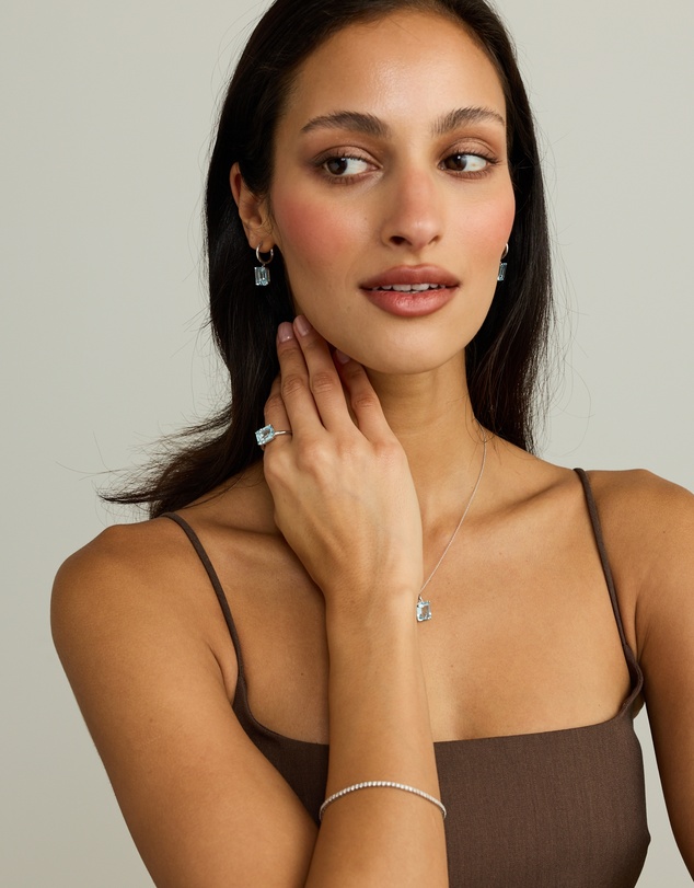 Michael Hill - Emerald Cut Sky Blue Topaz Drop Earrings in Sterling Silver
