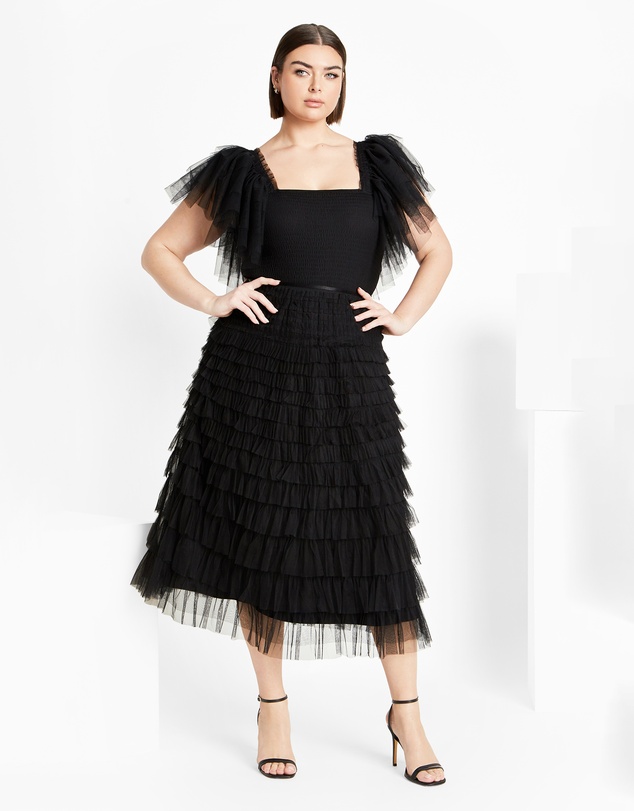 City Chic - Plus size Averi Tulle Midi Skirt - black