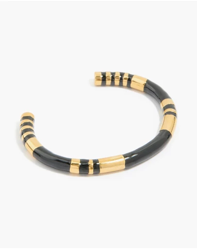 Lovisa - Waterproof Gold Plated Stainless Steel Striped Black Enamel Wrist Cuff