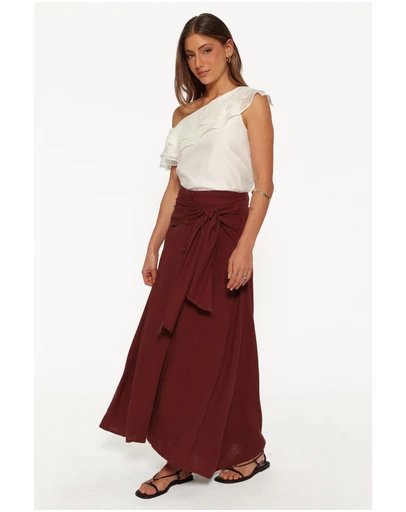 Petal & Pup - Frannie Linen Blend Midi Skirt - Dark Brown