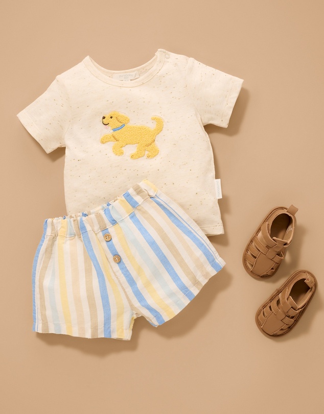 Purebaby - Linen Blend Short and Tee Set- Kids-Babies
