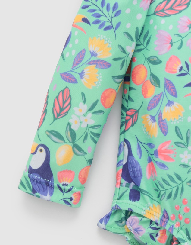 Purebaby - Printed Frilly Long Sleeve Swimsuit- Kids-Babies