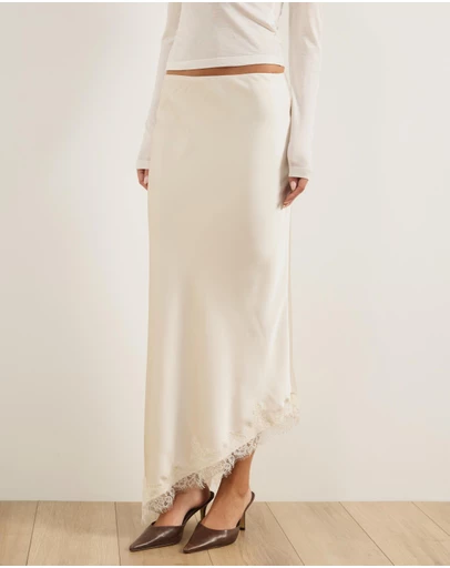 Atmos&Here - Leoni Asymmetric Lace Satin Skirt