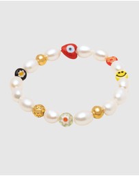 Nialaya Jewellery - Men's Smiley Face Pearl Bracelet
