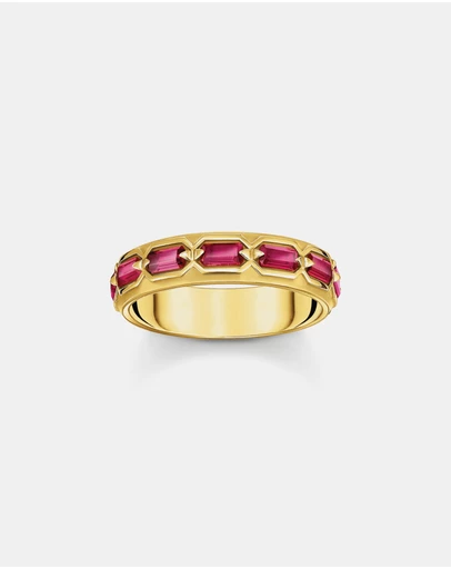 THOMAS SABO - Gold Plated Band Ring in Crocodile Design with Red Stones