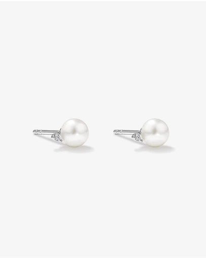 Michael Hill - 5mm Cultured Freshwater Pearl and Diamond Stud Earrings in Sterling Silver