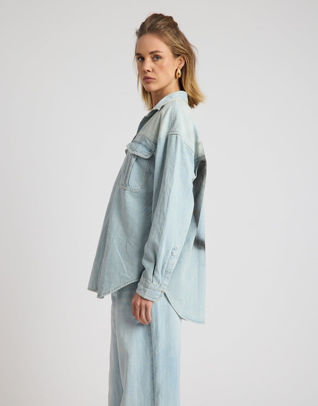 ONE TEASPOON - Daydream Heart Oversized Denim Shirt - Sea Mist Blue