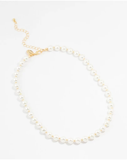 Lovisa - Gold Plated Alternating Medium Pearl & Ball Necklace