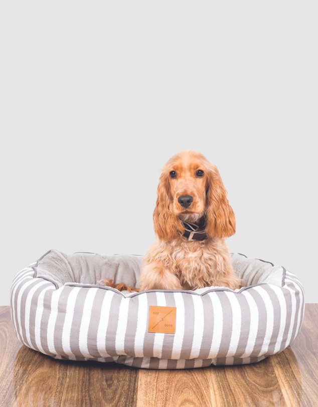 Mog & Bone - 4 Seasons Reversible Circular Dog Bed - Latte Hamptons Stripe Print