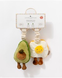 Living Textiles - 2 Pack Mini Market Brunch Stroller Toys - Avocado & Egg on Toast