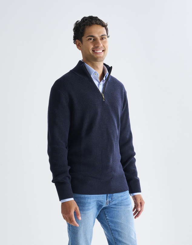 3 Wise Men - 3 Wise Men Frost Zip Neck Wool Blend Knit - Deep Navy