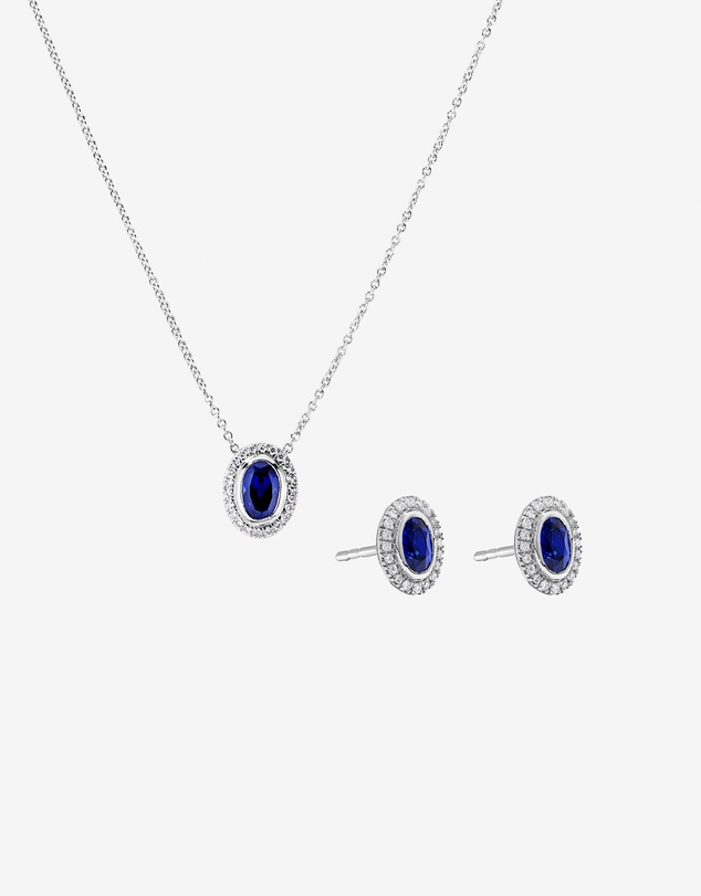 Michael Hill - Created Sapphire & 0.14TW Laboratory-Grown Diamonds Halo Gift Set in Sterling Silver