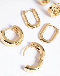 Lovisa - Gold Plated Brass Simple Huggie Hoop Earring Stack 6-Pack