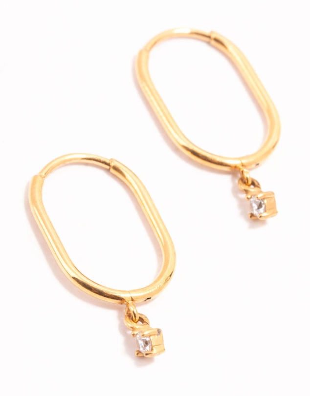 Lovisa - Gold Plated Surgical Steel Cubic Zirconia Rectangle Sleeper Earrings