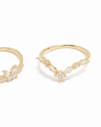Lovisa - Gold Plated Cubic Zirconia Butterfly & Pointed Rings 3-Pack