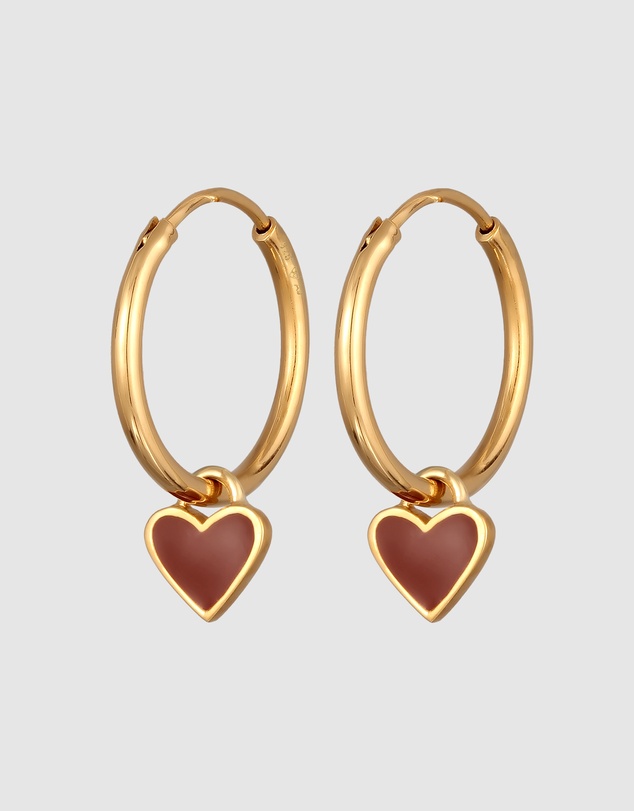 Elli Jewelry - Red Heart Charm Hoop Earrings in Gold-Plated 925 Silver