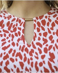Sosandar - Fleck Print Key Hole Detail Shirred Hem Top