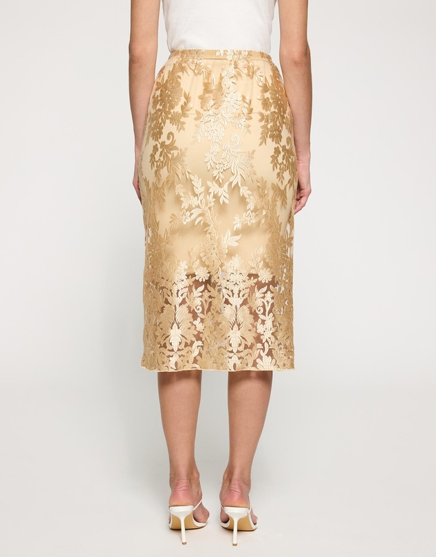 Lindsay Nicholas New York - Sheer Gold Lace Skirt with Nude Underskirt