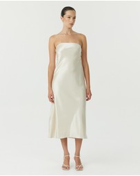 Third Form - Satin Tie Back Strapless Midi Dress