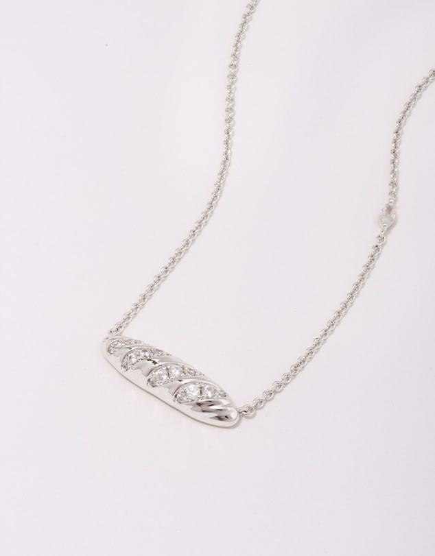 Wanderlust + Co - Baguette Pave Silver Necklace
