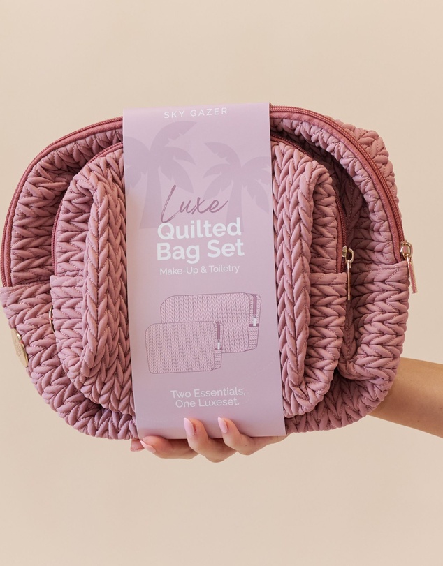 Sky Gazer - Luxe Quilted Make-Up & Toiletry Bag Set (Dusty Pink)