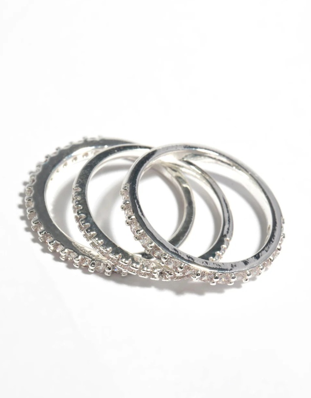 Lovisa - Silver Cubic Zirconia Fine Ring Stack