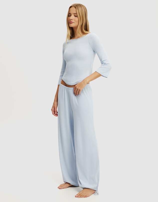 Cotton On Body - Dreamy Soft Pointelle Wide Pant 3/4 Sleeve Top