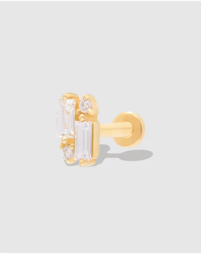 Wanderlust + Co - Baguette Diamond 14K Solid Gold Flat Back Earring