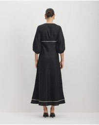 AERE - Alaia Linen Contrast Bind Midi Dress