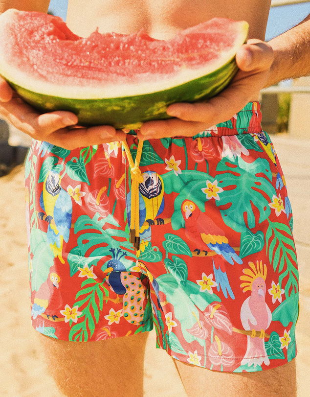 Skwosh - Bird Sanctuary Men's Eco Swim Shorts in Red