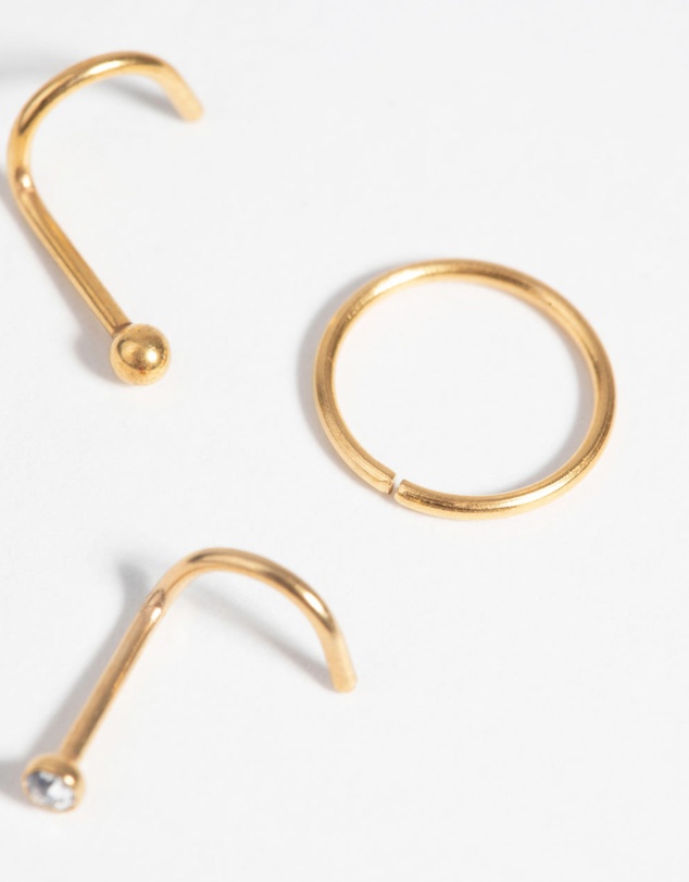 Lovisa - Gold-Plated Surgical Steel Nose Stud & Ring Pack
