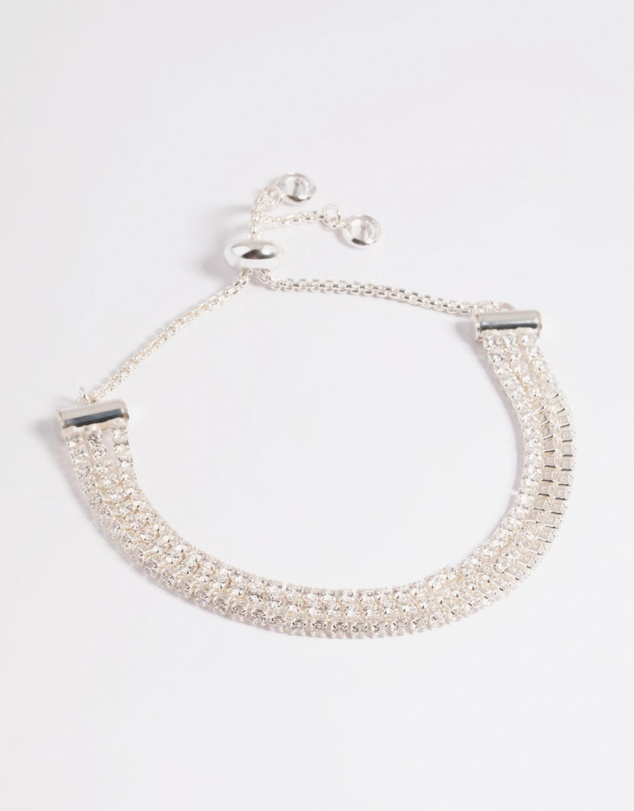 Lovisa - Cubic Zirconia Triple Row Cup Chain Toggle Tennis Bracelet