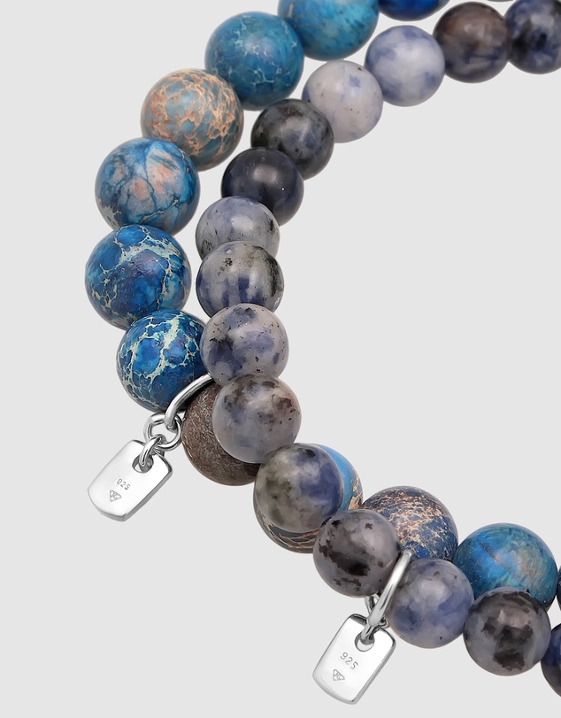 Kuzzoi - ICONIC EXCLUSIVE - Agate Bead Bracelet Set with 925 Silver Elements