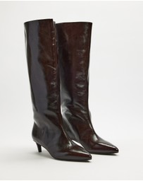 AERE - Nara Knee High Heeled Leather Boots