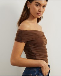 Atmos&Here - Elka Short Sleeve Mesh Off Shoulder Top