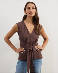 Atmos&Here - Liora Linen Blend Top with Tie