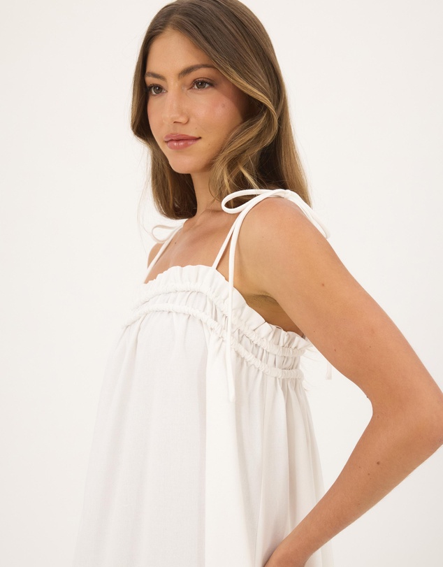Atmos&Here - Eire Maxi Dress With Tie Straps And Shirring Detail In Linen Blend