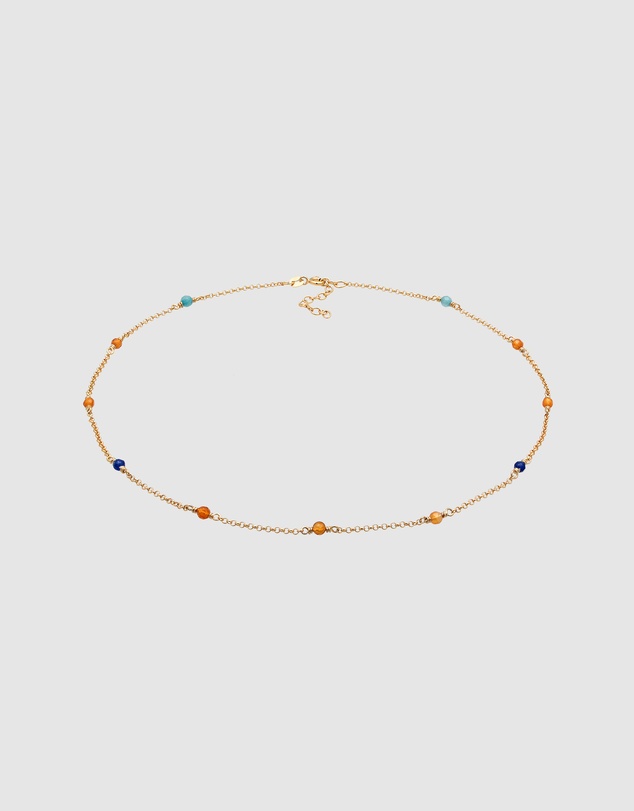 Elli Jewelry - Multicolour Agate Bead Choker Necklace in Gold-Plated 925 Silver