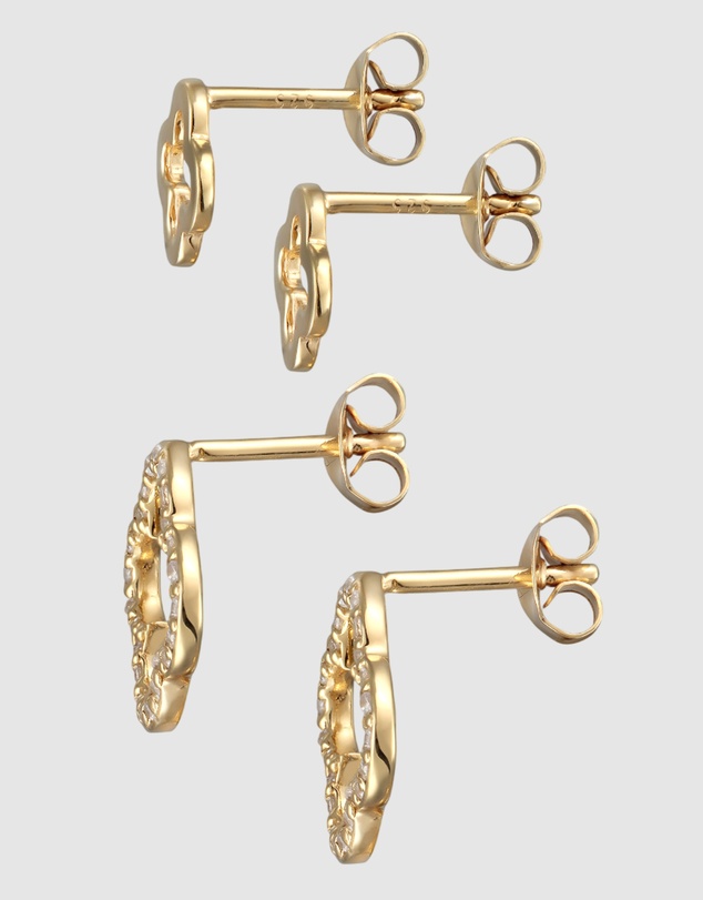 Elli Jewelry - Earrings Set Zirconia Cloverleaf 925 Sterling Silver Gold-Plated