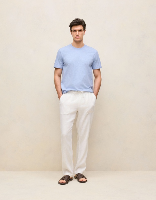 Trenery - Cotton Marle Crew T-shirt in Chalk Blue