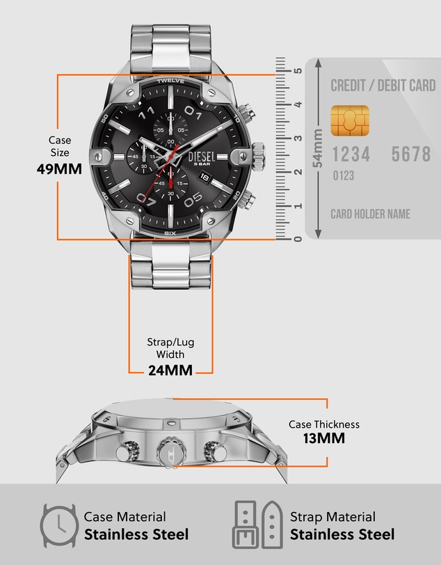 Diesel - Spiked Silver Tone Chronograph Watch