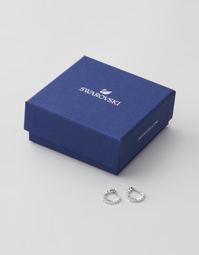 Swarovski - Matrix Vittore hoop earrings, Round cut, White, Rhodium plated