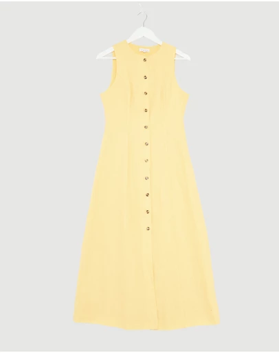 Revibe - Repaired AERE Violet Linen Button Down Midi Dress - AU 8
