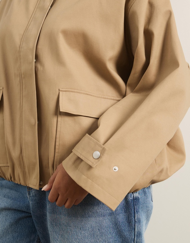 Atmos&Here Curvy - Taya Funnel Neck Twill Bomber Jacket