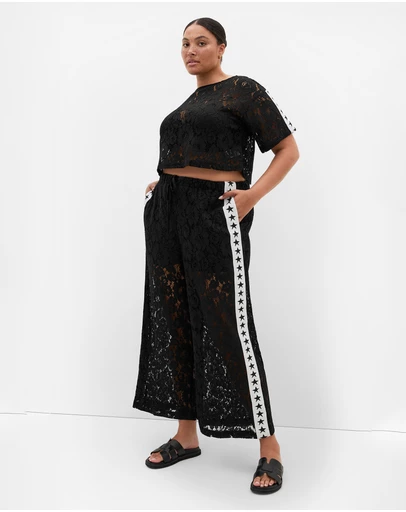 City Chic - Plus size Star Wide Leg Lace Pant - black
